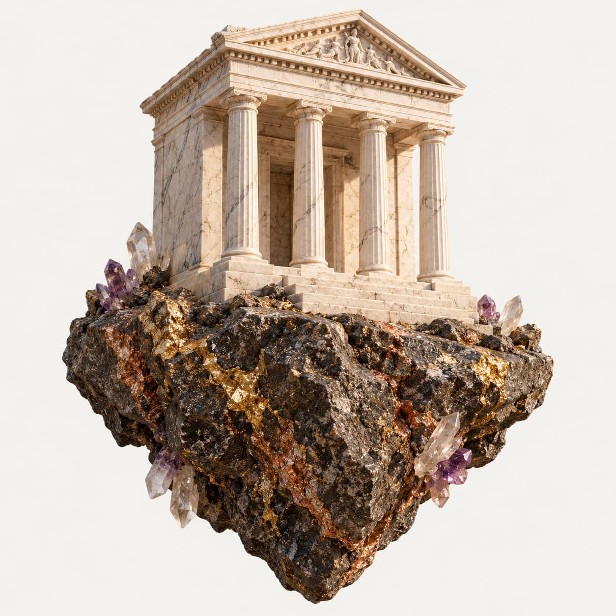 Marble temple on a floating outcrop of ore